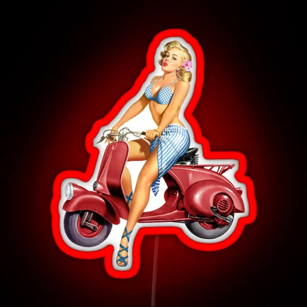 Cute Blonde On Vintage Red Scooter RGB Neon Sign
