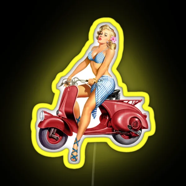 Cute Blonde On Vintage Red Scooter RGB Neon Sign