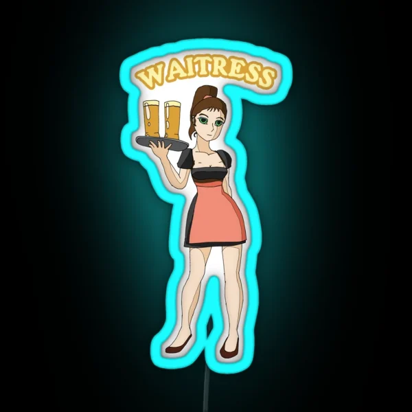 Cute Brunette Waitress Girl In Black Dirndl RGB Neon Sign