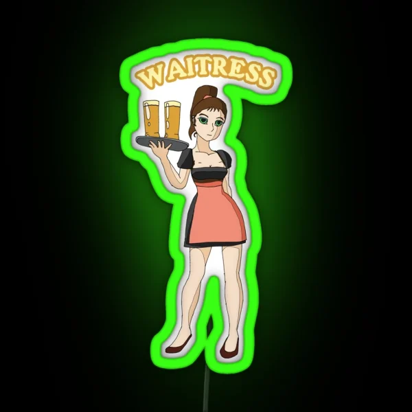 Cute Brunette Waitress Girl In Black Dirndl RGB Neon Sign