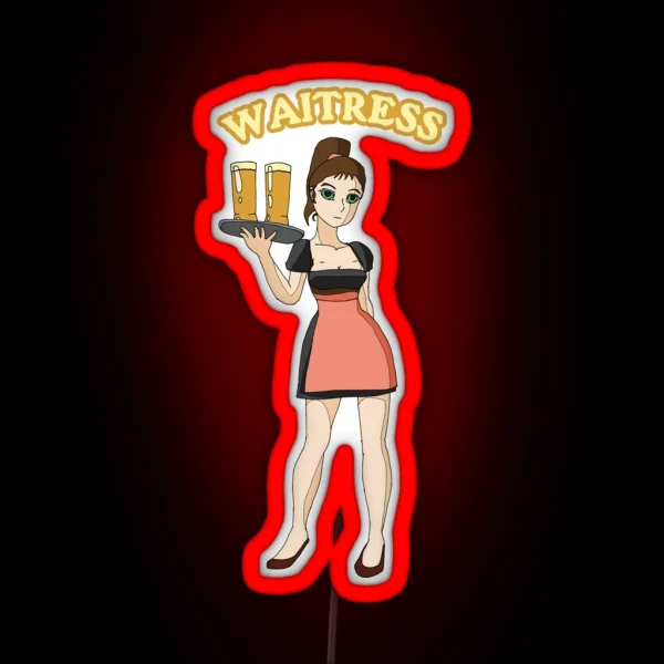 Cute Brunette Waitress Girl In Black Dirndl RGB Neon Sign