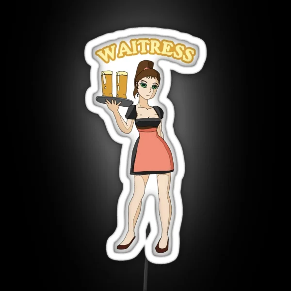 Cute Brunette Waitress Girl In Black Dirndl RGB Neon Sign