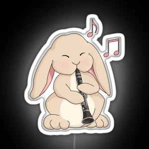 Cute Bunny Playing Clarinet RGB Neon Sign