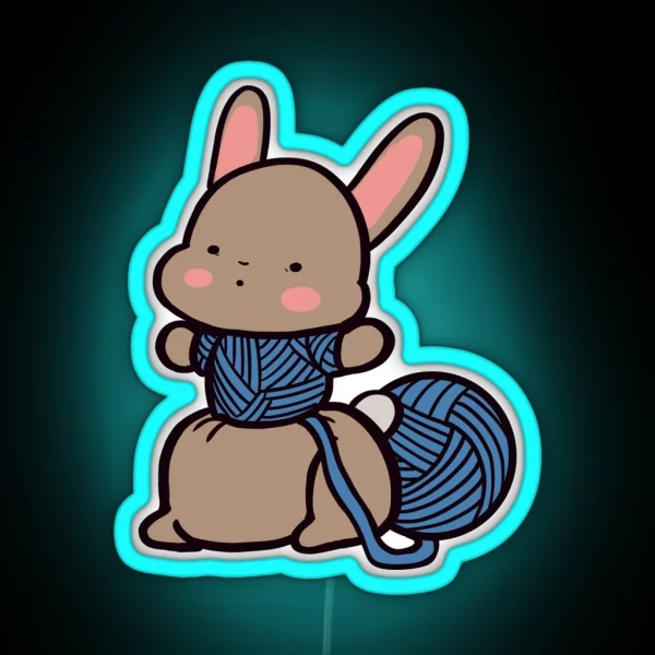 Cute Bunny With Knitted Clothes RGB Neon Sign