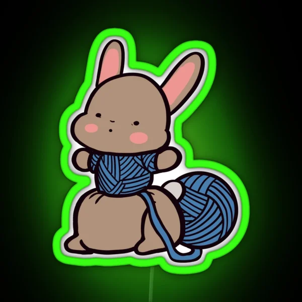 Cute Bunny With Knitted Clothes RGB Neon Sign