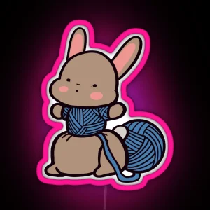 Cute Bunny With Knitted Clothes RGB Neon Sign