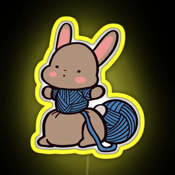 Cute Bunny With Knitted Clothes RGB Neon Sign
