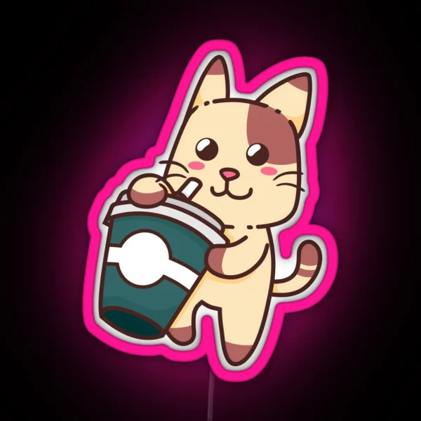 Cute Cat Drink Green Coffee Coffee Puns RGB Neon Sign