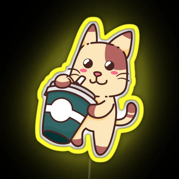 Cute Cat Drink Green Coffee Coffee Puns RGB Neon Sign