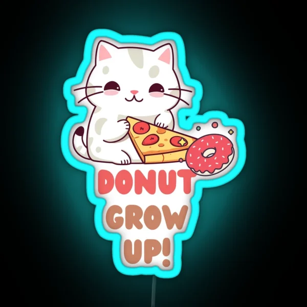 Cute Cat Eating Pizza And Donut Led Led RGB Neon Sign