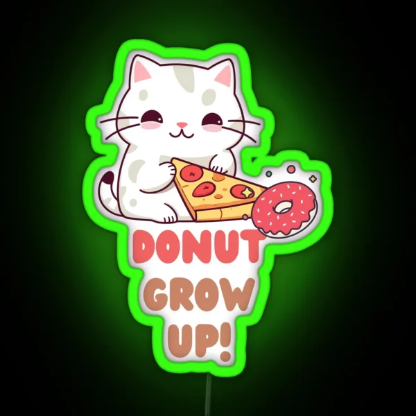 Cute Cat Eating Pizza And Donut Led Led RGB Neon Sign