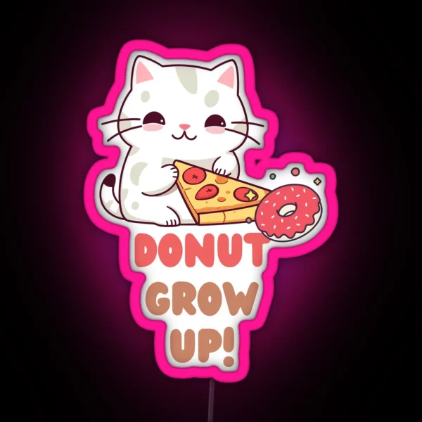 Cute Cat Eating Pizza And Donut Led Led RGB Neon Sign