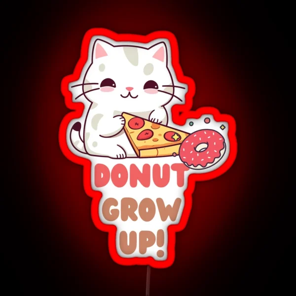 Cute Cat Eating Pizza And Donut Led Led RGB Neon Sign
