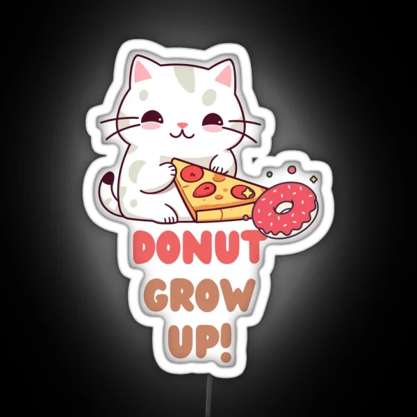 Cute Cat Eating Pizza And Donut Led Led RGB Neon Sign