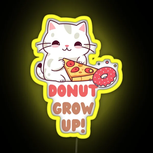 Cute Cat Eating Pizza And Donut Led Led RGB Neon Sign
