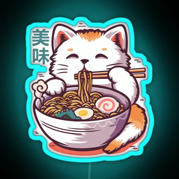 Cute Cat Eating Ramen RGB Neon Sign