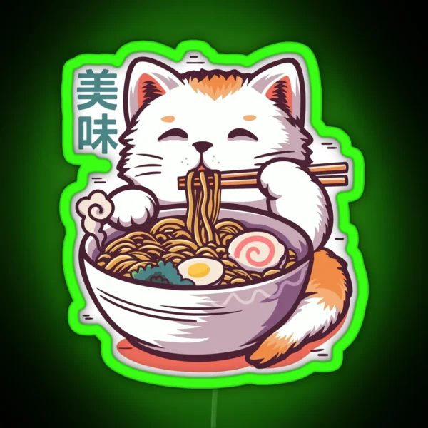 Cute Cat Eating Ramen RGB Neon Sign