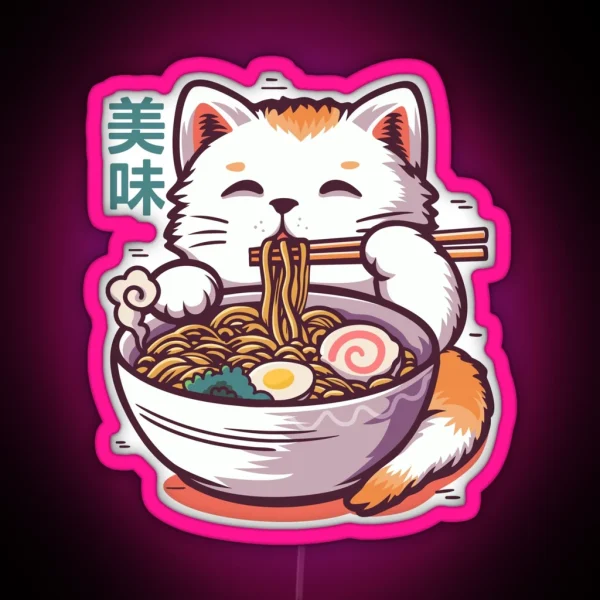 Cute Cat Eating Ramen RGB Neon Sign