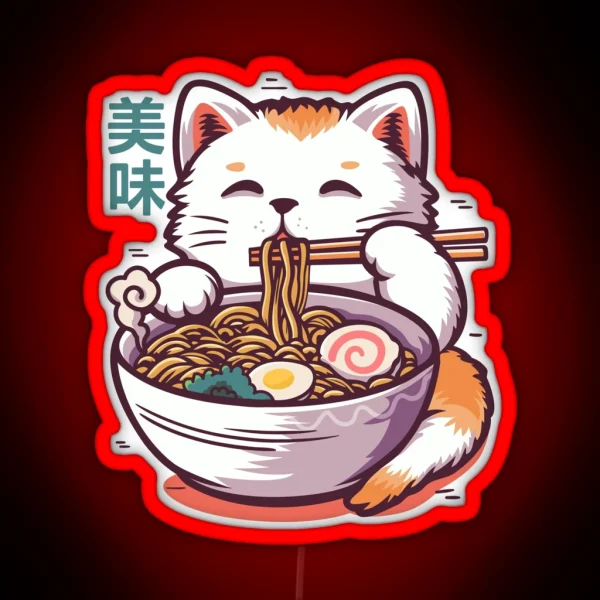 Cute Cat Eating Ramen RGB Neon Sign