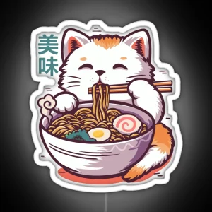 Cute Cat Eating Ramen RGB Neon Sign