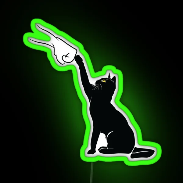 Cute Cat Fist Bump Minimalistic Lineart RGB Neon Sign