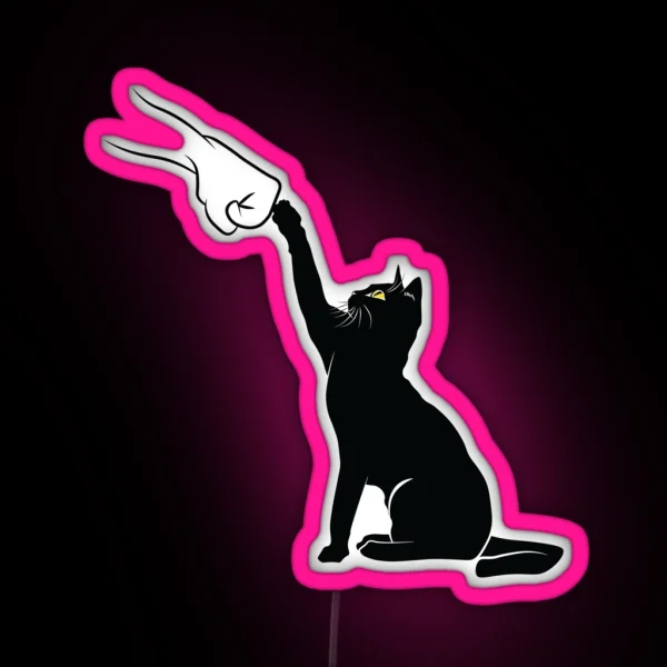 Cute Cat Fist Bump Minimalistic Lineart RGB Neon Sign