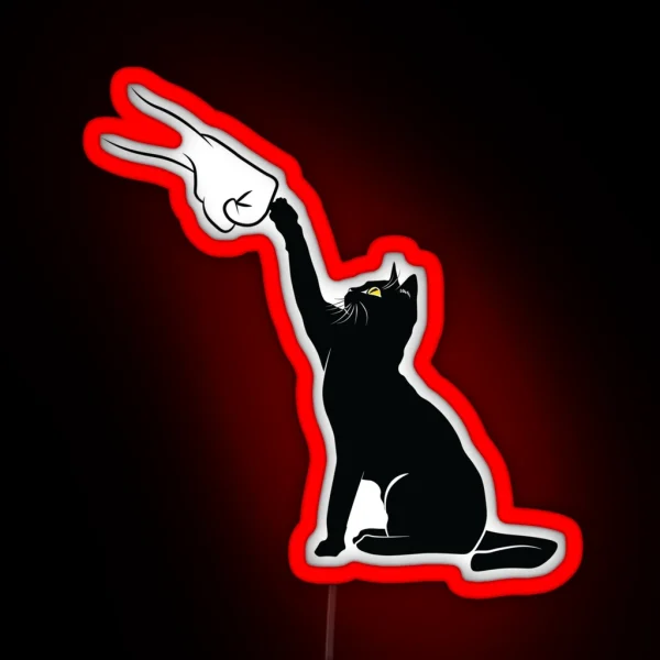 Cute Cat Fist Bump Minimalistic Lineart RGB Neon Sign