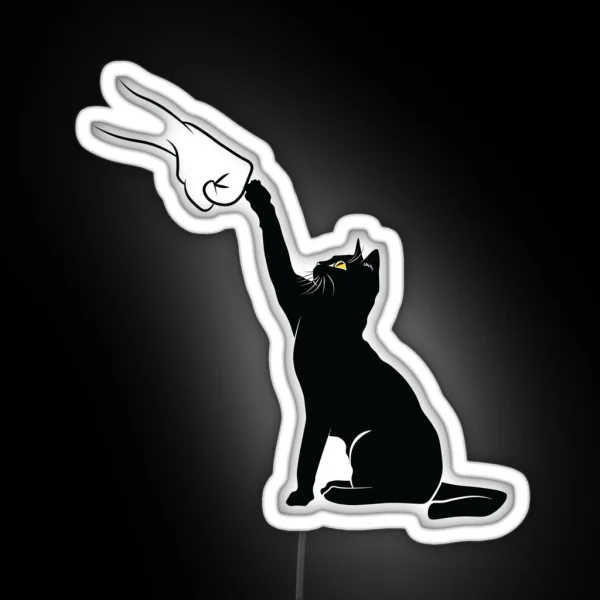 Cute Cat Fist Bump Minimalistic Lineart RGB Neon Sign