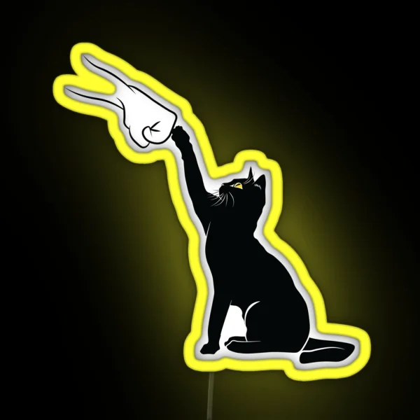 Cute Cat Fist Bump Minimalistic Lineart RGB Neon Sign