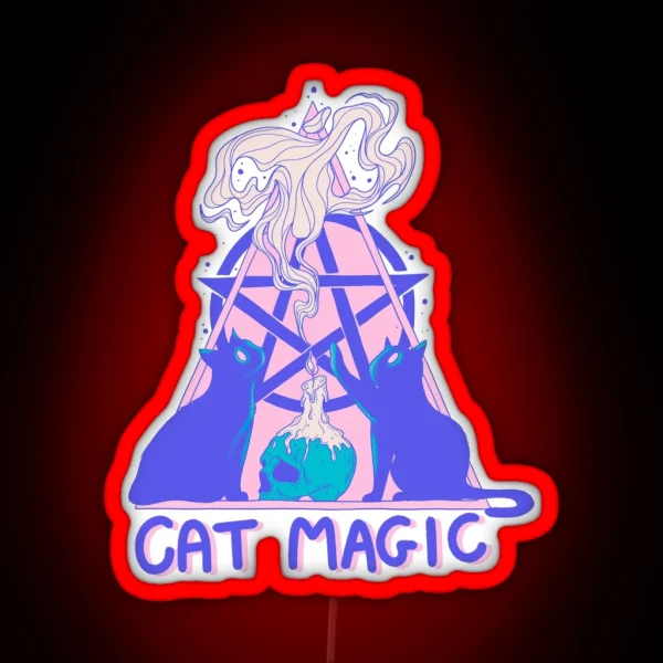 Cute Cats With Pentagram Cat Magic Fantasy Art RGB Neon Sign