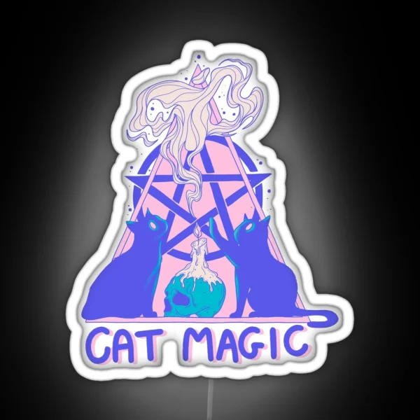 Cute Cats With Pentagram Cat Magic Fantasy Art RGB Neon Sign