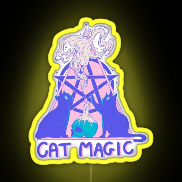 Cute Cats With Pentagram Cat Magic Fantasy Art RGB Neon Sign