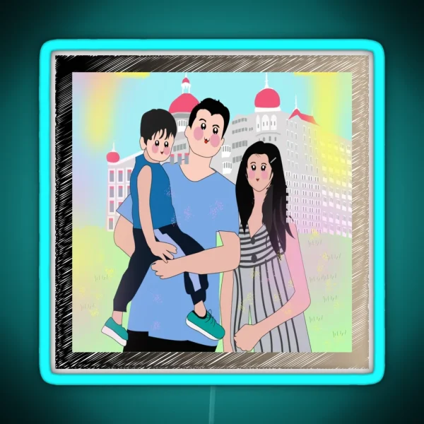 Cute Family Portrait RGB Neon Sign