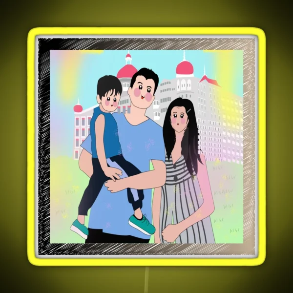 Cute Family Portrait RGB Neon Sign