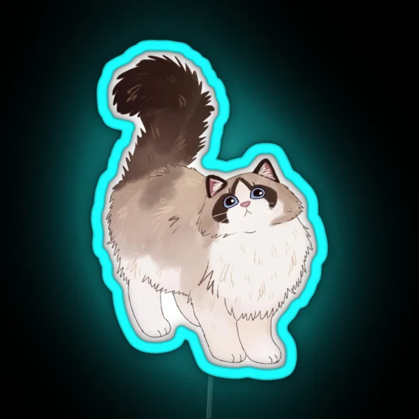 Cute Fluffy Ragdoll Cat RGB Neon Sign