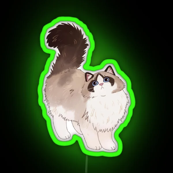 Cute Fluffy Ragdoll Cat RGB Neon Sign