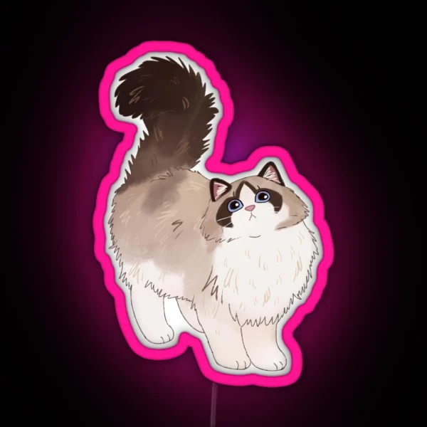 Cute Fluffy Ragdoll Cat RGB Neon Sign