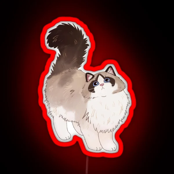 Cute Fluffy Ragdoll Cat RGB Neon Sign