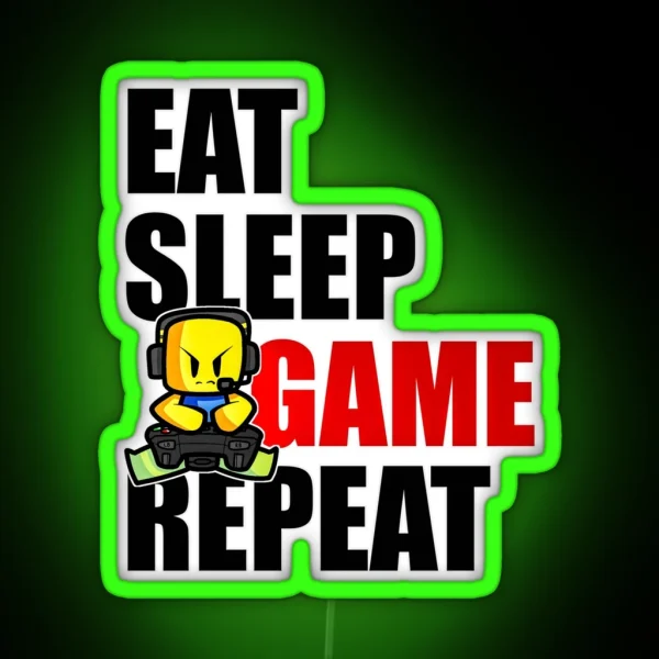 Cute Gaming Noob Eat Sleep Game Repeat RGB Neon Sign