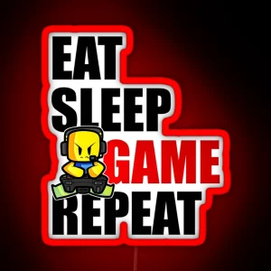 Cute Gaming Noob Eat Sleep Game Repeat RGB Neon Sign