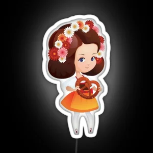 Cute German Girl In Dirndl With Pretzel RGB Neon Sign