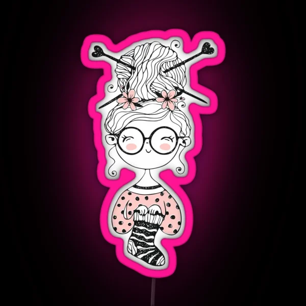 Cute Girl Knitting RGB Neon Sign