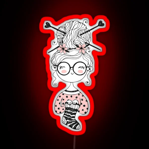 Cute Girl Knitting RGB Neon Sign
