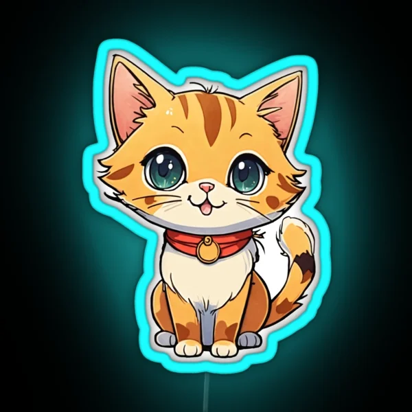 Cute Happy Cartoon Cat RGB Neon Sign