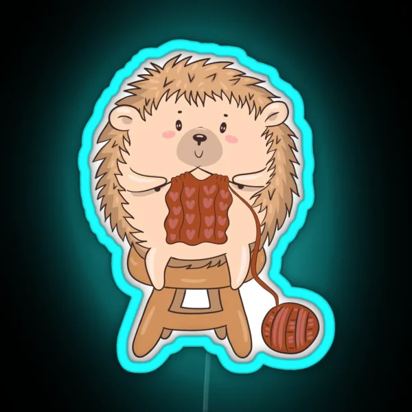 Cute Hedgehog Knits RGB Neon Sign