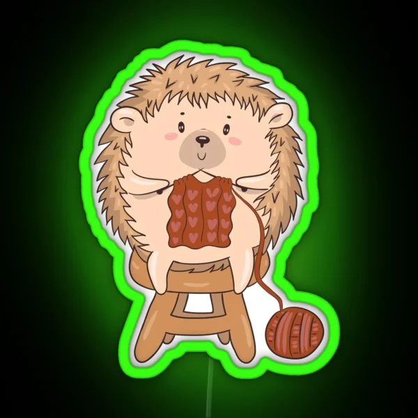 Cute Hedgehog Knits RGB Neon Sign