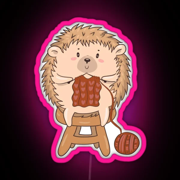 Cute Hedgehog Knits RGB Neon Sign