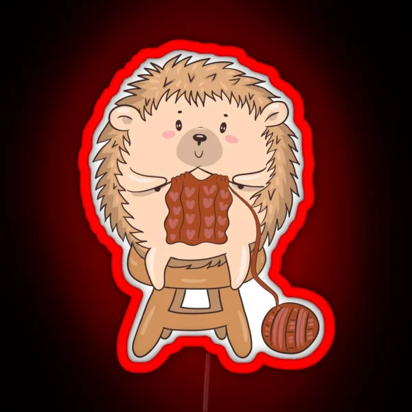 Cute Hedgehog Knits RGB Neon Sign