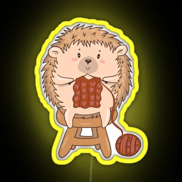 Cute Hedgehog Knits RGB Neon Sign