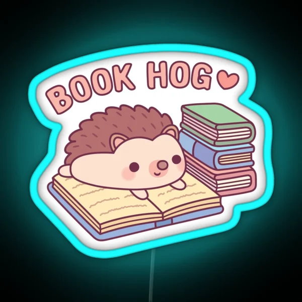 Cute Hedgehog Reading On Book Book Hog Funny RGB Neon Sign